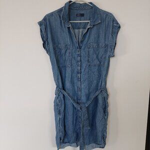 Denim Utility Sleeveless Shirtdress, Size L